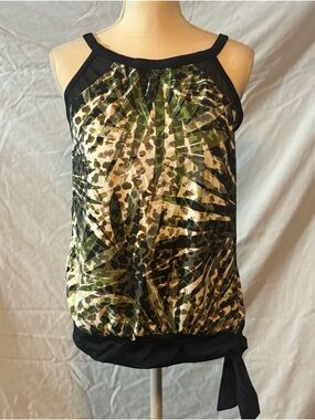 Shape Solver Blouson Tankini Top in Wild Leaf